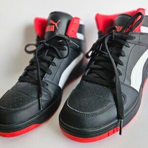 Puma Rebound LayUp SL "Black High Risk Red" mid-top sneakers. Size 10